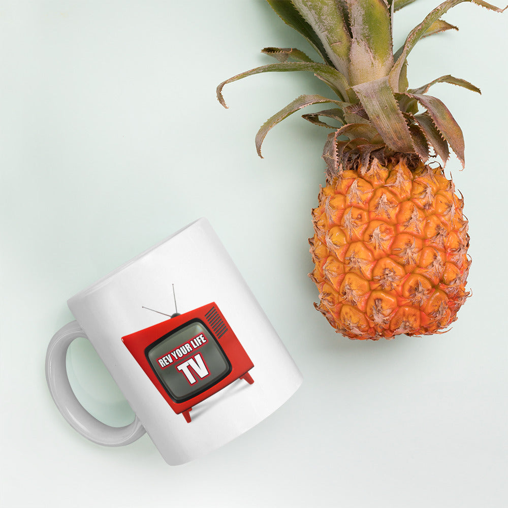 REV YOUR LIFE TV | REV IT UP!! White Glossy Mug - ShopRevYourLifeTV